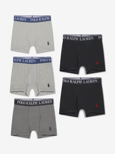 Ralph Lauren Kids' Boys Boxer Shorts Set (5 Pack) Us Xl - Uk 16 Yrs Grey