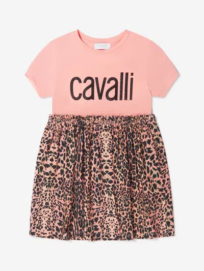 Roberto Cavalli Kids' Girls Cotton Leopard Logo Print Dress 14 Yrs Pink