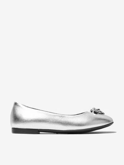 Versace Kids' Girls Leather Ballerina Pumps In Silver