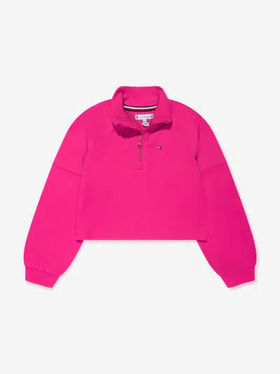 Tommy Hilfiger Babies' Girls Half Zip Mock Neck Sweatshirt In Pink