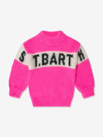 Mc2 Saint Barth Kids' Girls Logo Stripe Jumper In Pink