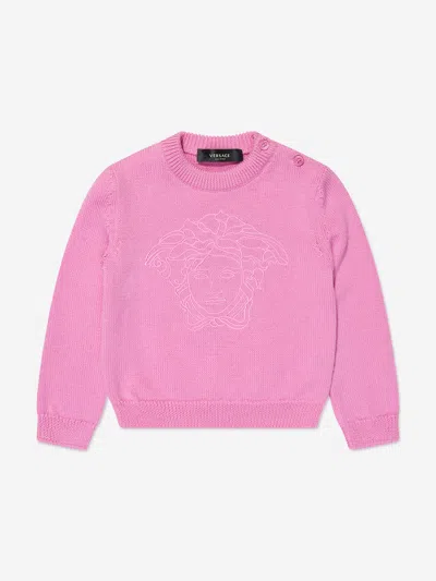 Versace Baby Girls Logo Jumper In Pink