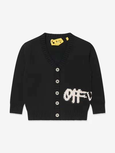 Off-white Kids' Girls Off Logo Knit Cardigan In Black