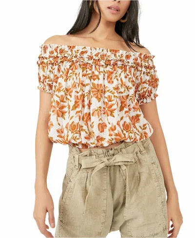 Free People Suki Floral Off The Shoulder Top In Ivory Combo In White