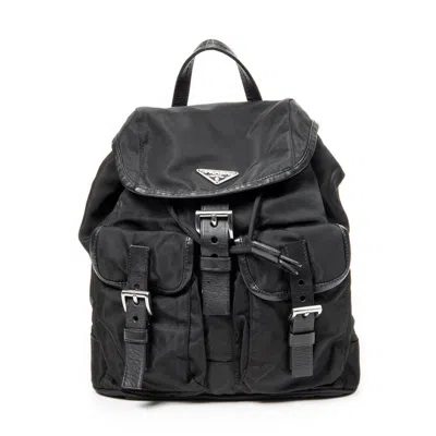 Prada Medium Front Pocket Drawstring Backpack In Black