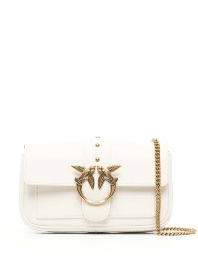 Pinko 'love One Pocket' White Shoulder Bag With Logo Patch In Smooth Leather Woman