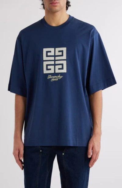 Givenchy New Studio Fit Oversize Logo Graphic T-shirt In Medium Blue