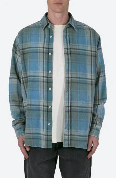 Mnml Washed Plaid Button-up Shirt In Blue/ Black