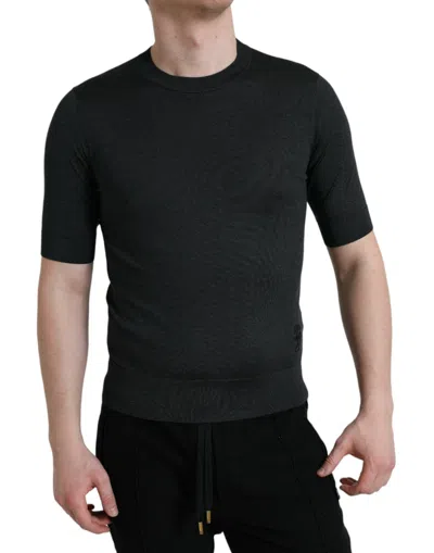 Dolce & Gabbana Elegant Silk Crew Neck Tee In Dark Grey In Gray