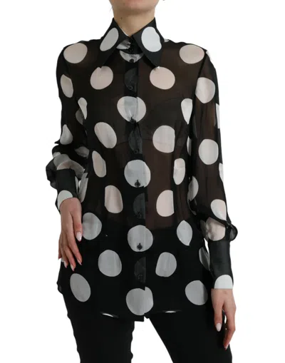 Dolce & Gabbana Silk Collared Button-up Blouse In Black & White