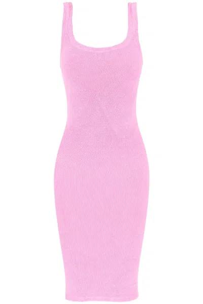 Hunza G Square-neck Crinkle Midi Dress In Rosa