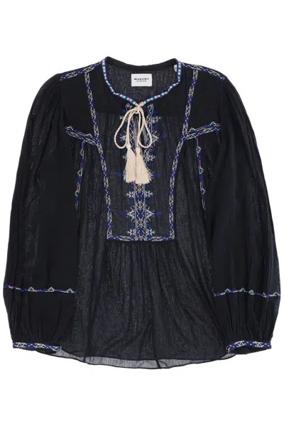 Isabel Marant Étoile Isabel Marant Etoile Womens Black Silekia Embroidered Cotton Blouse In Nero