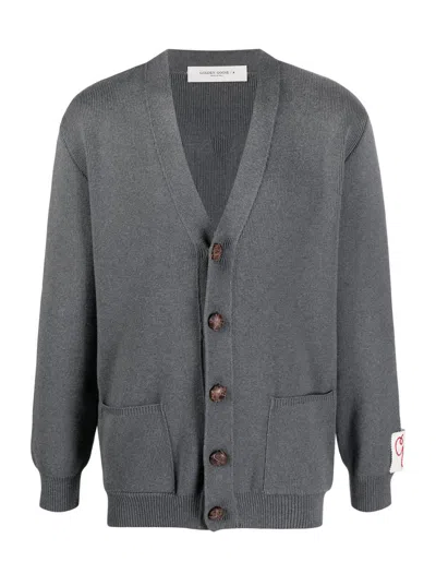 Golden Goose Cardigan In Cotton With Logo In Gray