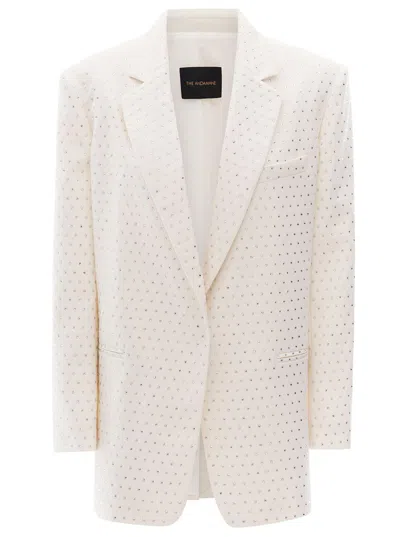 The Andamane Guia Crystal White Oversized Single-breasted Jacket With All-over Rhinestone Embellishment In Polyes