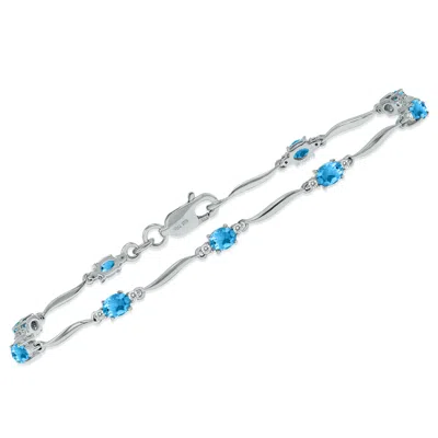 Sselects Blue Topaz And Diamond Wave Link Bracelet In .925 Sterling Silver