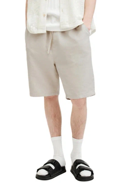 Allsaints Hanbury Linen Blend Straight Fit Shorts In Milky Grey