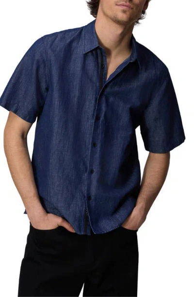 Rag & Bone Dalton Hemp & Cotton Short Sleeve Button-up Shirt In Dark Indigo