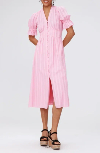 Dvf Erica Cotton Button-up Midi Dress In Rose Pink
