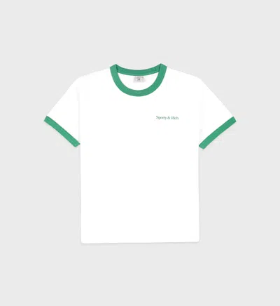 Sporty And Rich Ringer Cotton T-shirt In White/verde