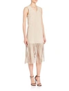 THEPERFEXT Lucy Suede Fringe-Hem Dress,0400094003832