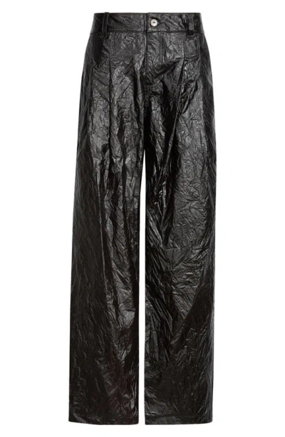 Eckhaus Latta Pleat Front Coated Nylon Trousers In Obsidian