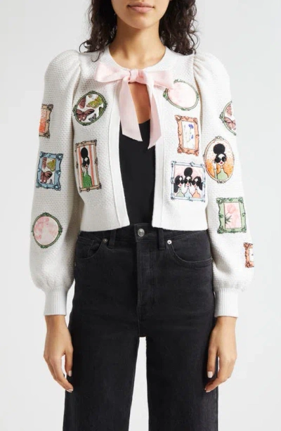 Alice And Olivia Alice + Olivia Kitty Stace Face Frame Wool Blend Cardigan In Soft White