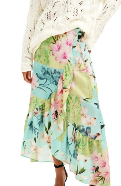 Desigual Fal Tropi Floral Print Wrap Skirt In Green