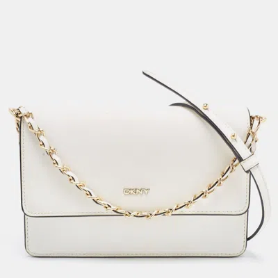 Dkny Leather Bryant Park Flap Crossbody Bag In White