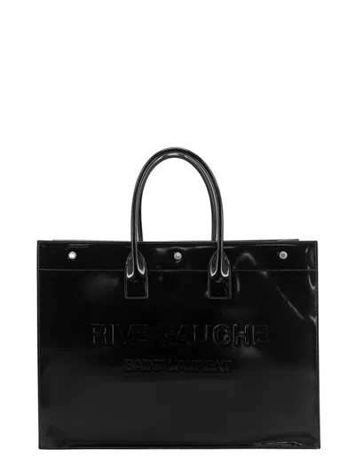 Saint Laurent Large Rive Gauche Patent Bag In Black