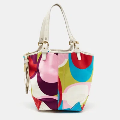 Coach Color Printed Satin And Leather Hobo In Multi