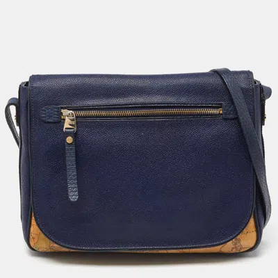 Alviero Martini 1a Classe /blue Geo Print Coated Canvas And Leather Crossbody Bag In Multi