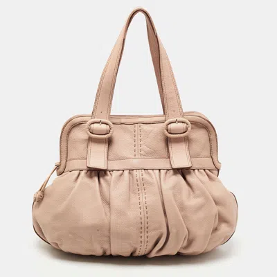 Cole Haan Light Leather Pleated Hobo In Beige