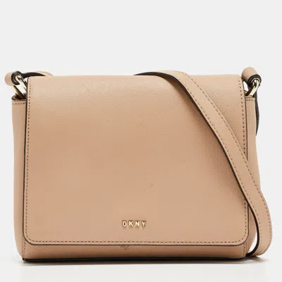 Dkny Saffiano Leather Bryant Park Flap Crossbody Bag In Beige