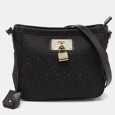 Dkny Monogram Canvas And Leather Crossbody Bag In Black