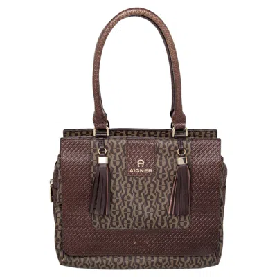Aigner Signature Canvas And Leather Tassel Satchel In Brown