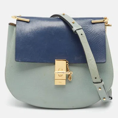 Chloé Two Tone Leather Large Drew Shoulder Bag In Blue