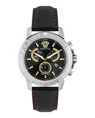 Versace New Chrono Strap Watch In Black