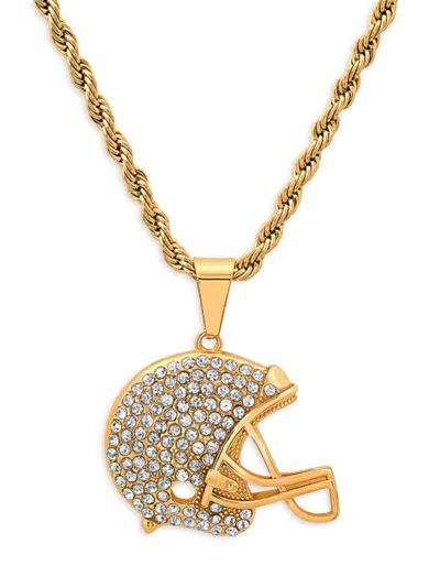 Anthony Jacobs Men's Stainless Steel & Simulated Diamonds Football Helmet Pendant Necklace In Yellow