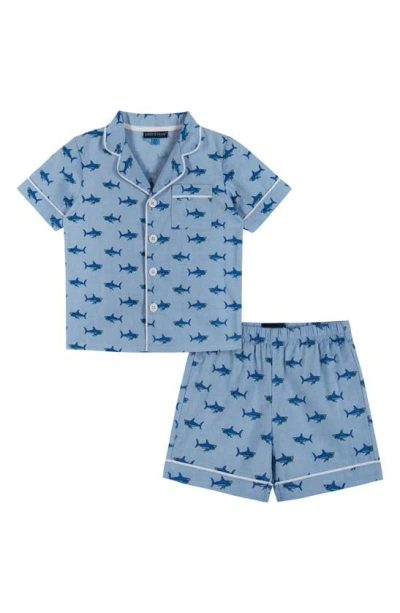 Andy & Evan Kids' Shark Print Cotton Two-piece Short Pajamas In Blue Sharks