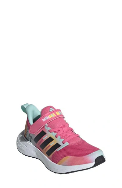 Adidas Originals Kids' X Disney Minnie Mouse Little Girls Fortarun Fastening Strap Running Sneakers From Finish Line In Pink Fusion,core Black