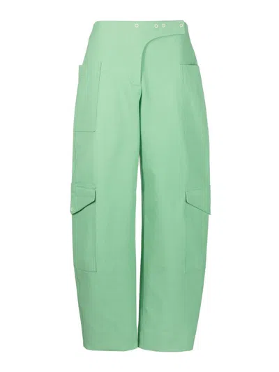 Ganni High Waisted Trousers With Lateral Pockets In Light Green