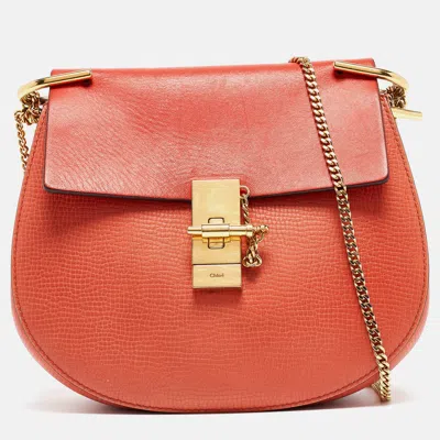Chloé Two Tone Leather Medium Drew Shoulder Bag In Orange