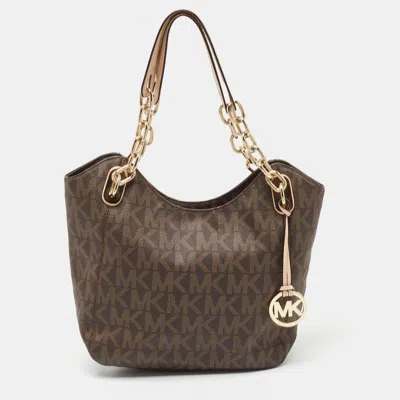 Michael Michael Kors Signature Coated Canvas Lilly Hobo In Brown