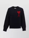 Ami Alexandre Mattiussi Logo Felted Wool Funnel Neck Sweater In Black,red