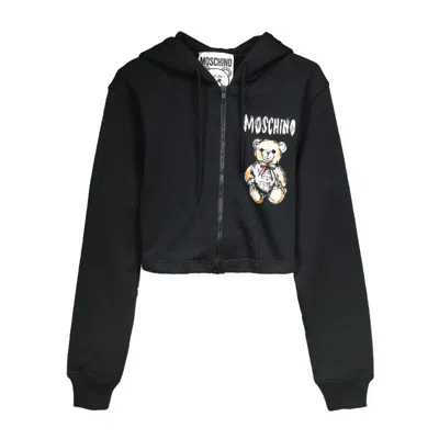 Moschino Cotton Cropped Hoodie In Black