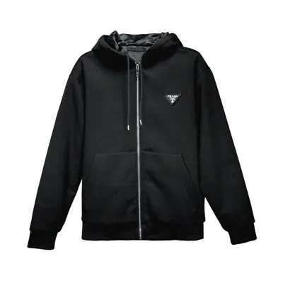 Prada Triangle-logo Zip-up Hoodie In F0002 Black