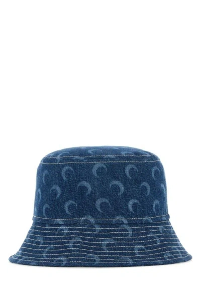 Marine Serre Crescent Moon Denim Bucket Hat In Blue
