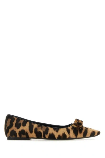 Ferragamo Salvatore  Leopard Printed Bow Flat Shoes In Multicolor
