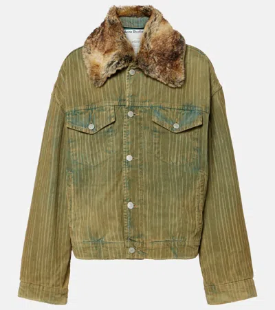 Acne Studios Faux Fur-trimmed Denim Jacket In Green