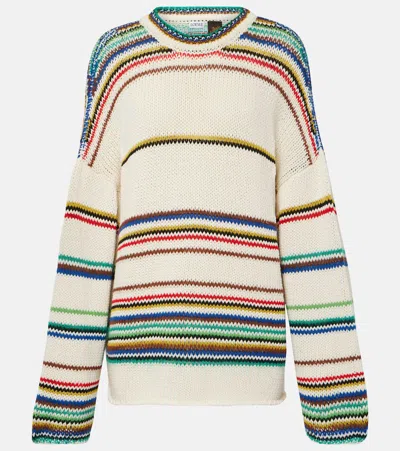 Loewe + Paula's Ibiza Striped Knitted Cotton-blend Sweater In Neutrals